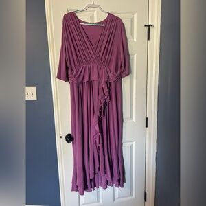 Kiyonna Ruffle-Front Wrap Maxi Dress in Plum